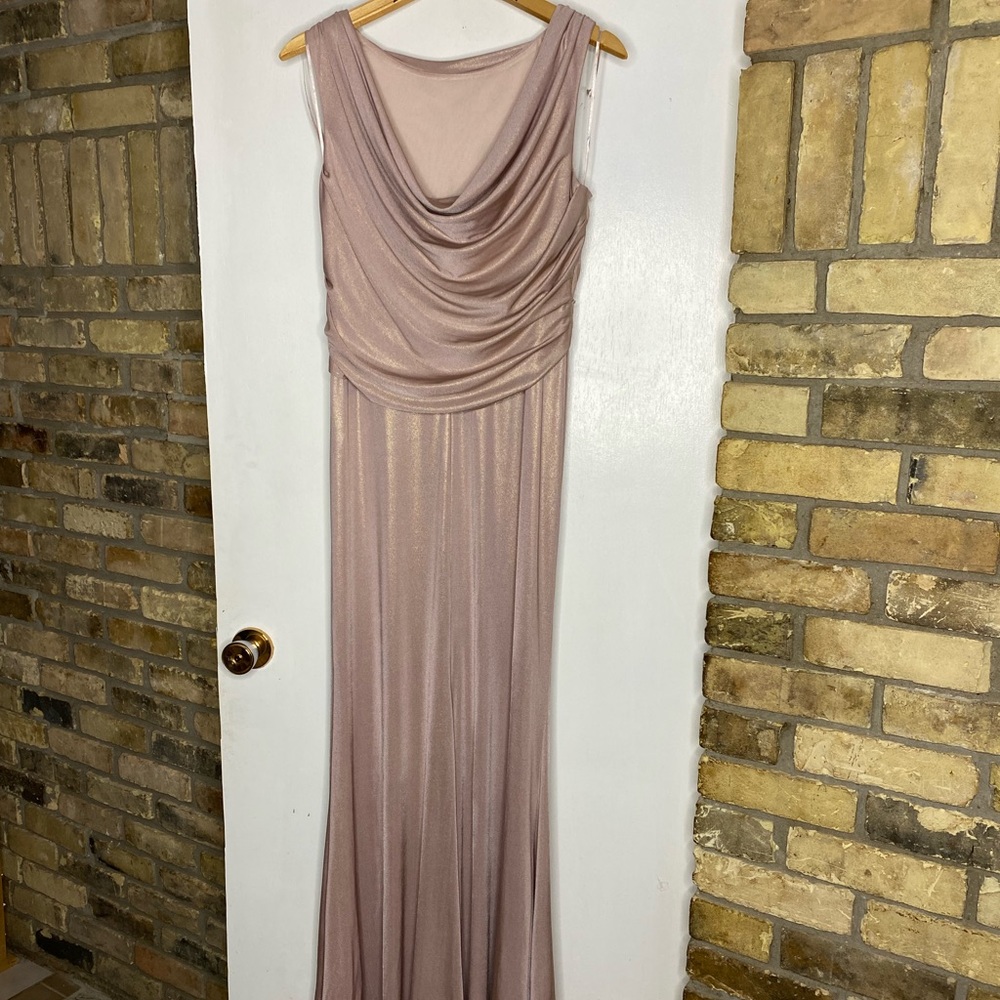J.S. Collection Blush with Gold Sparkle Evening Gown